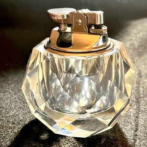 Vintage Genuine Crystal Table Lighter Hand Cut Hand Polished Collectible